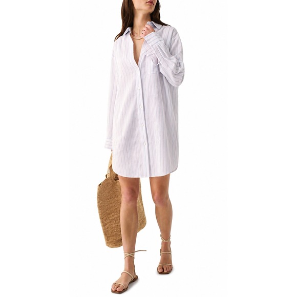 Faherty Dresses & Skirts - Faherty Shirt Dress White Blue Striped Linen Blend Sz L